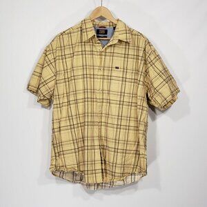 Wrangler Yellow Grey Plaid  Short Sleeve Buttondown Shirt  Men's Size XL